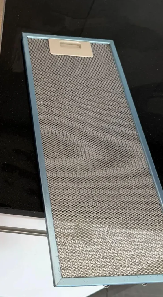 Filtre métallique de hotte après dégraissage, grille grise et nette